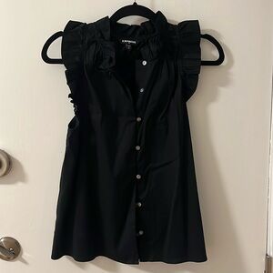 Sleeveless black button down blouse